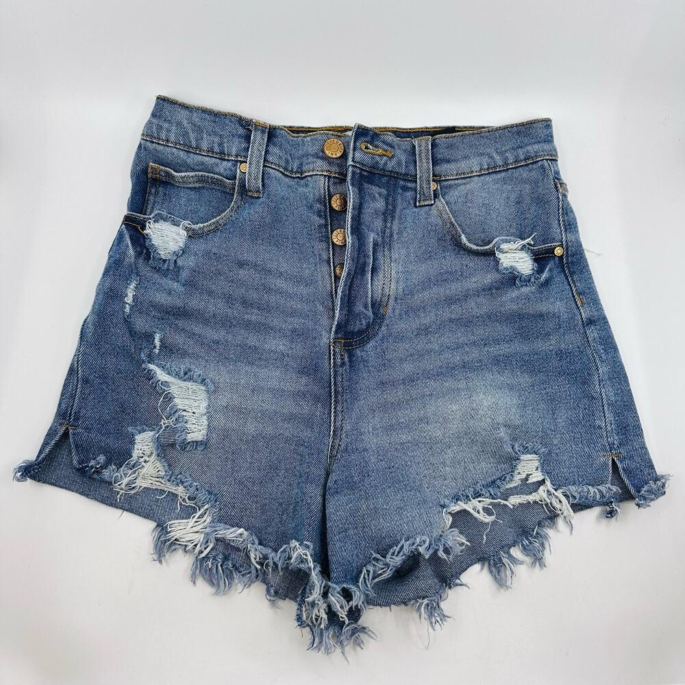 Celebrity Pink Shorts WMNS 3/26 Blue Distressed Frayed Button Fly Y2K Festival